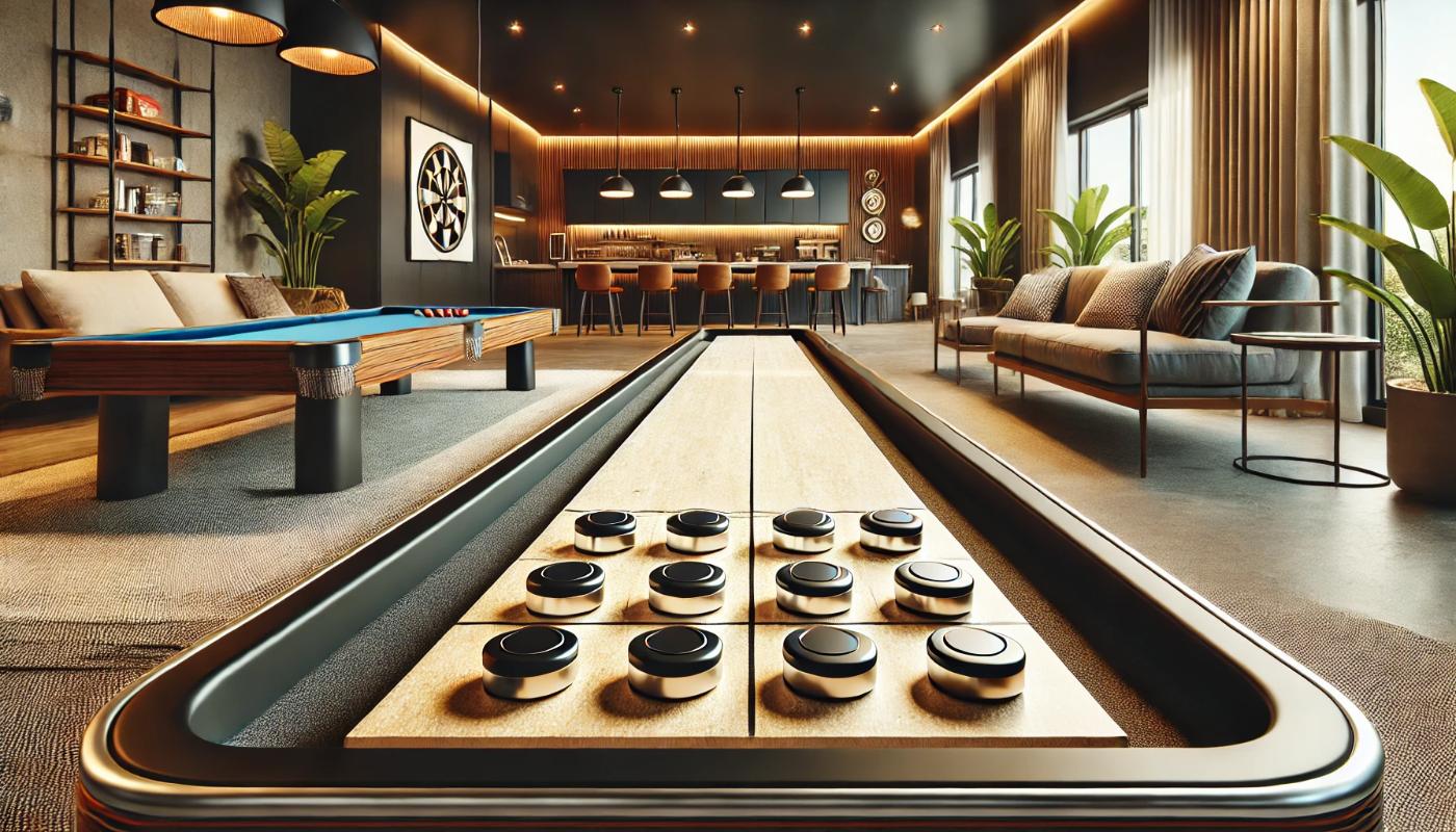 Enjoy your game room with a sleek and stylish Shuffleboard Table, perfect for hours of fun and competition!