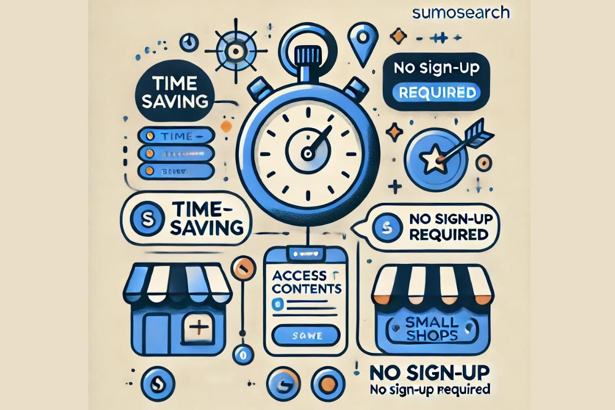 SumoSearch saves time, requires no sign-up, and supports small businesses by offering diverse content. Discover new listings easily with SumoSearch.